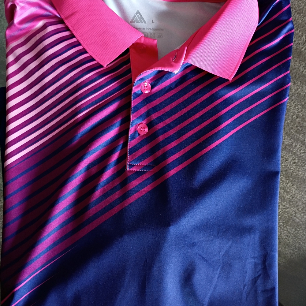 Men's Performance Golf Polo Shirt - Navy & Hot Pink - Picture 6 of 6